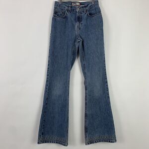 Vintage Y2K Old Navy Womens 2 Embroidered Flare Leg Blue Jeans 30" Inseam